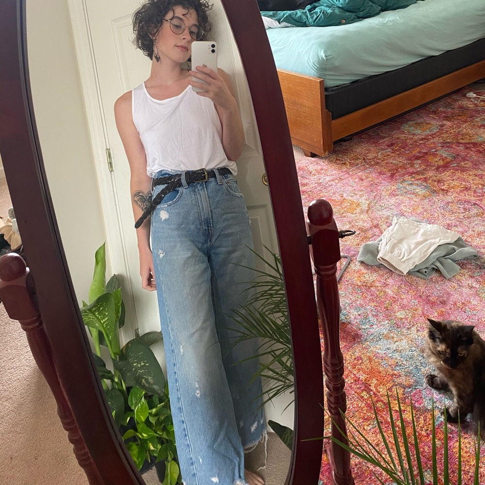 Abercrombie Cropped Wide Leg Pants Light Denim